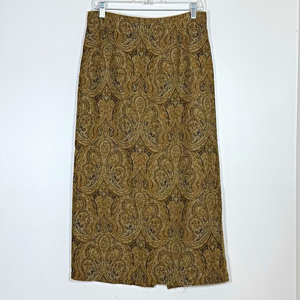 Womens Vintage Brown Paisley Maxi Skirt Size 12 Boho 90s Made USA Fall Academia